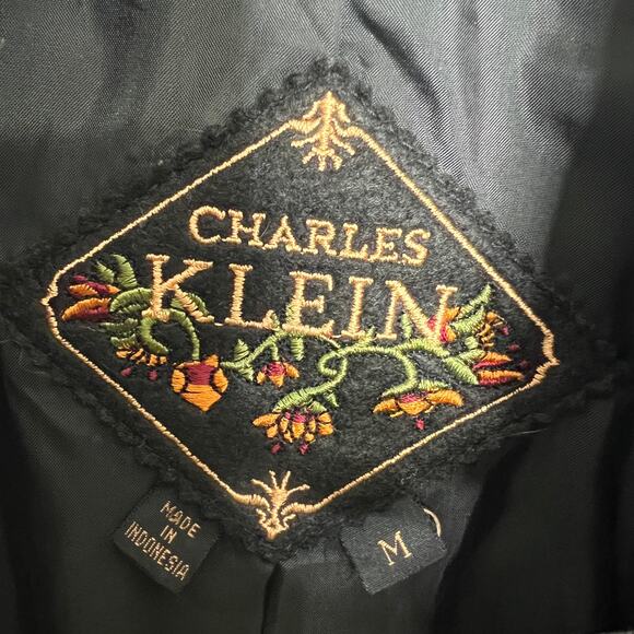 Vintage Charles Klein Black Leather Trench Coat Women’s Medium Long Jacket - Picture 3 of 12